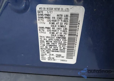 2017 Nissan Rogue Sv from USA, damaged, VIN JN8AT2MV6HW018898